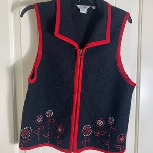 Stonebridge 100% Wool Vest With Beaded Flowers Size Petite Large